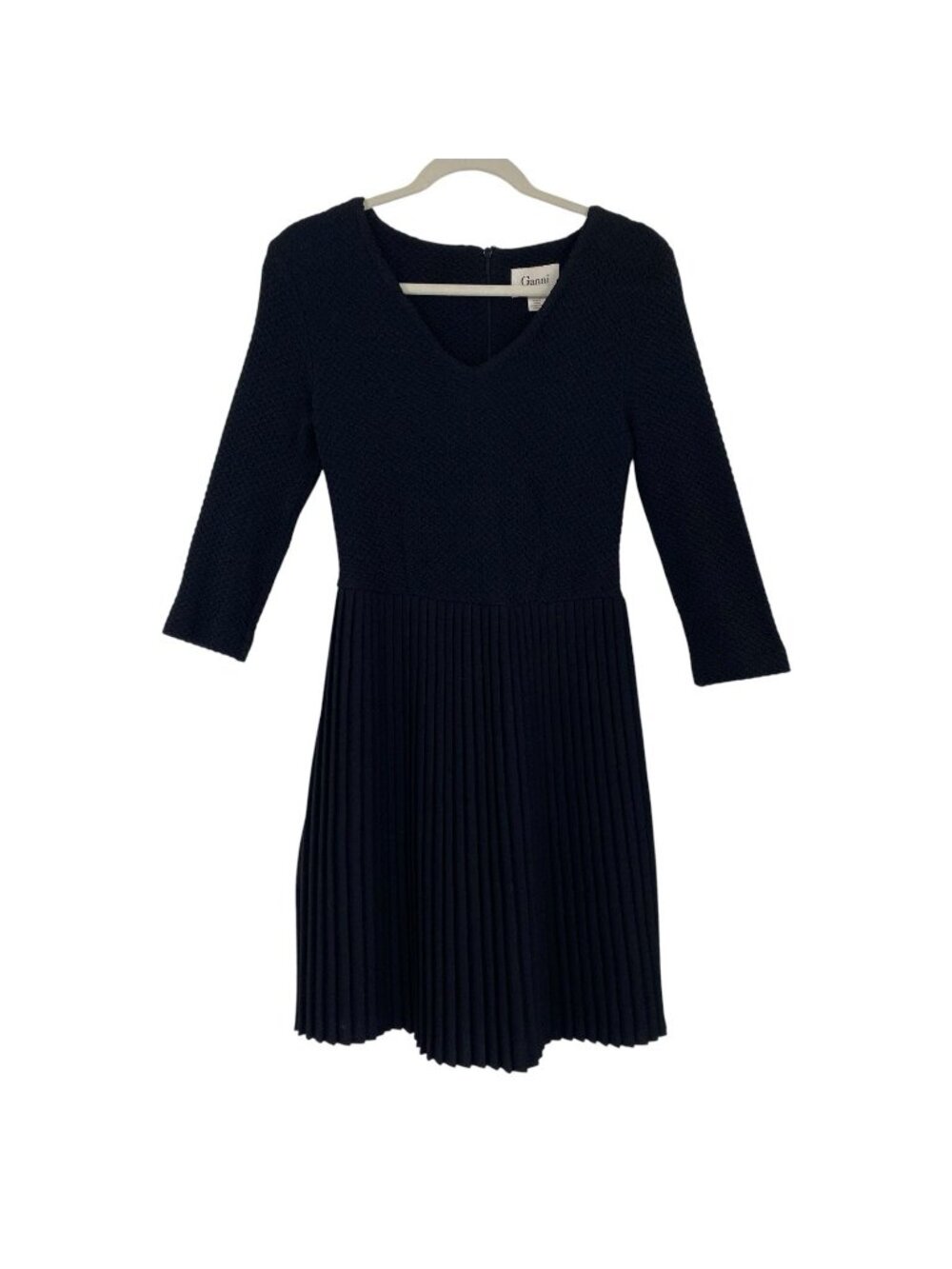 Ganni Size XS Dress Cross Knit Top Pleated Skirt Stretch Black Anthropologie